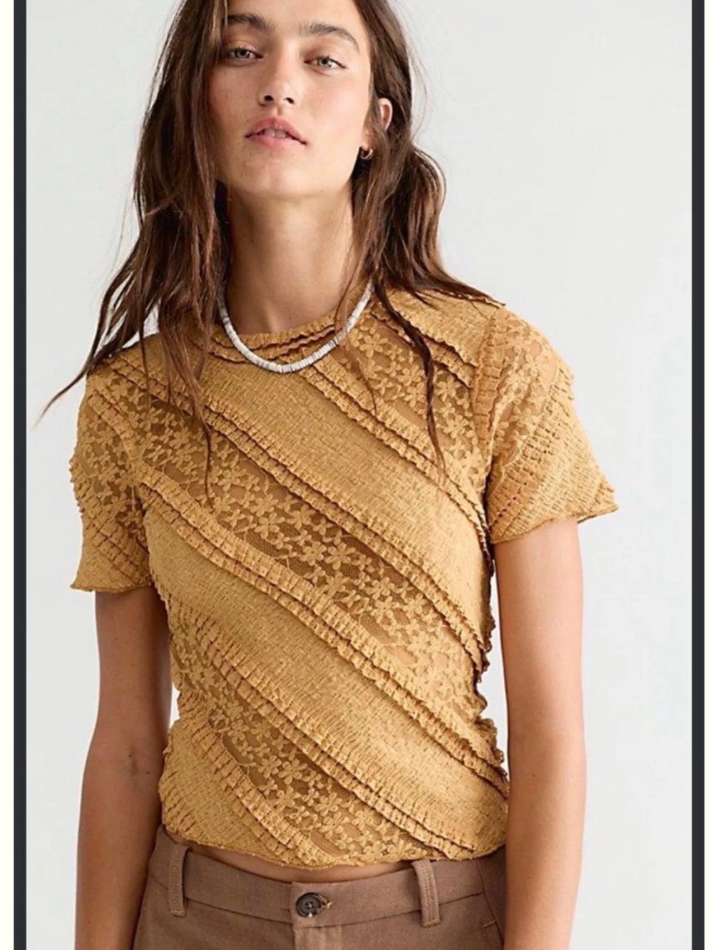 Free People Solita Lace Top Mustard Yellow Boho Ruffle XS NWT